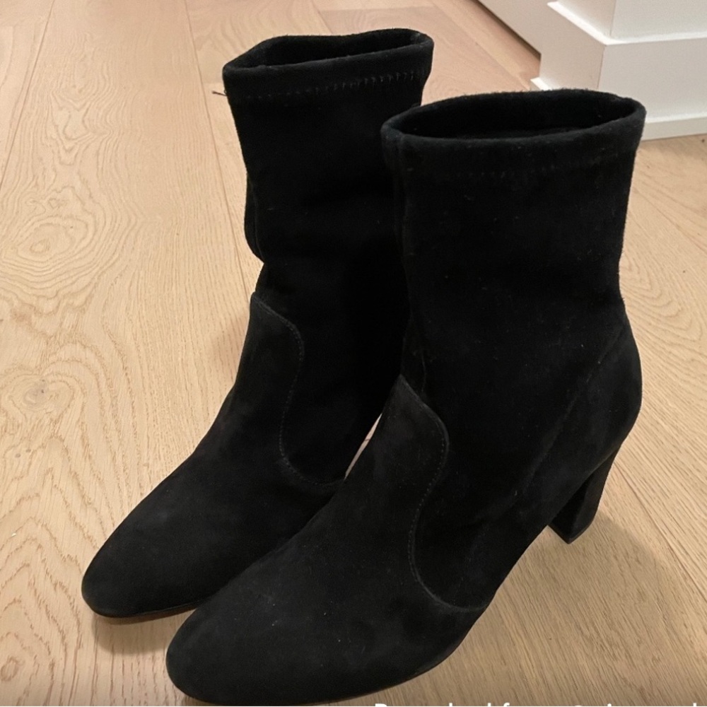 Dune London Opticals Stretch suede black sock bootie